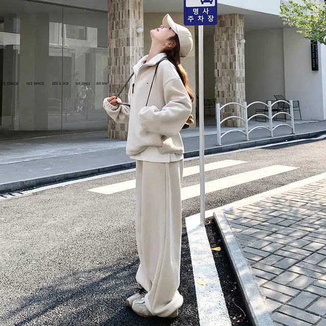 袋鼠 假两件上衣阔腿裤两件套时尚学院风精美穿搭卫衣套装 女款