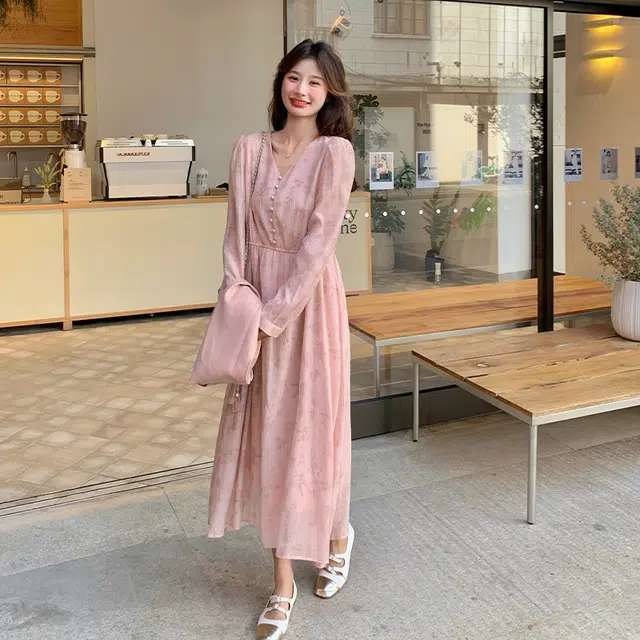 袋鼠 甜美流苏马甲温柔穿搭印花长裙显瘦气质两件套裙装套装 女款