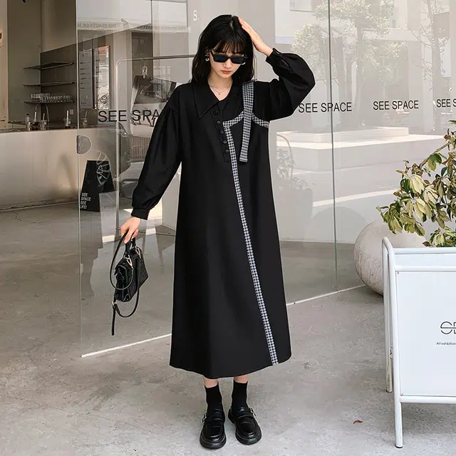 袋鼠 小众设计宽松独特长裙长袖连衣裙 女款