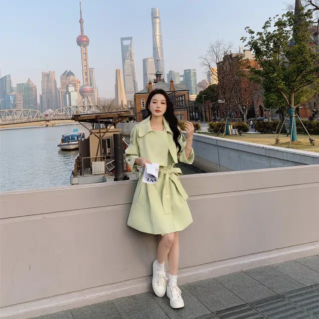 袋鼠 高级感休闲时尚气质宽松中长款外套风衣 女款
