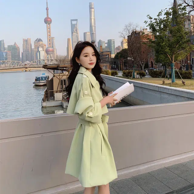 袋鼠 高级感休闲时尚气质宽松中长款外套风衣 女款