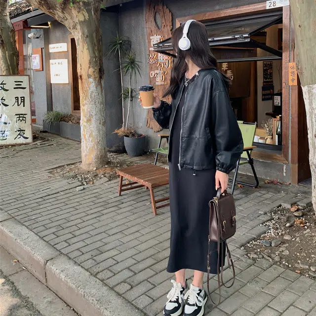 袋鼠 流行超好看酷飒风宽松短款夹克半身裙两件套裙装套装 女款