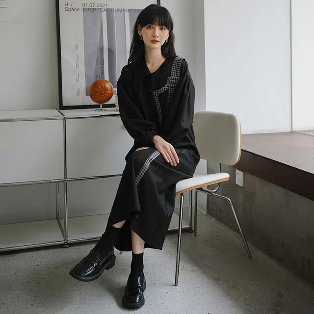 袋鼠 小众设计宽松独特长裙长袖连衣裙 女款