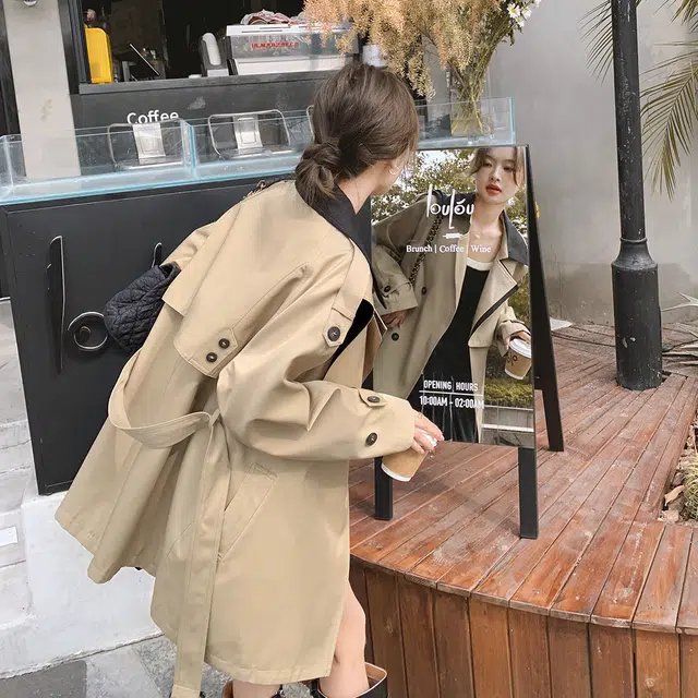 袋鼠 韩系炸街小个子高级设计感外套风衣 女款