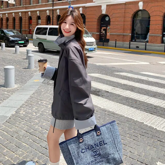 袋鼠 韩系学院风翻领撞色拼接外套时髦设计感休闲风夹克 女款