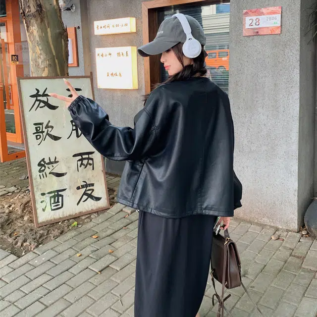 袋鼠 流行超好看酷飒风宽松短款夹克半身裙两件套裙装套装 女款