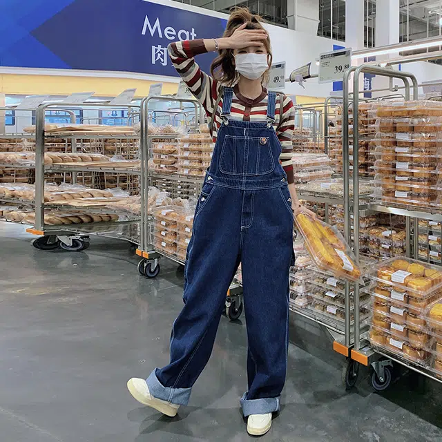 袋鼠 多巴胺条纹打底衫背带裤韩系减龄两件套时尚穿搭休闲套装 女款