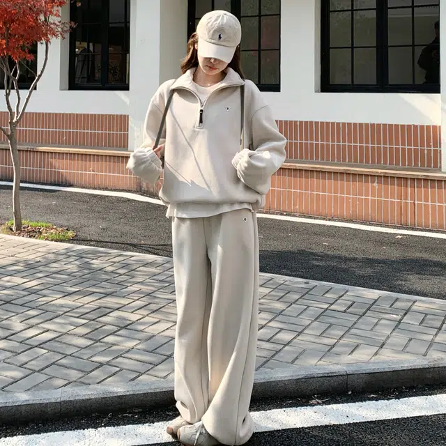 袋鼠 假两件上衣阔腿裤两件套时尚学院风精美穿搭卫衣套装 女款