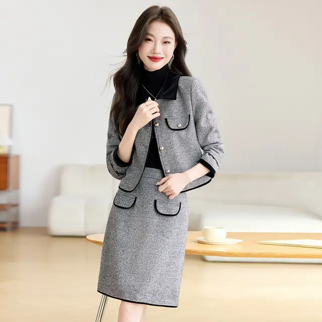 袋鼠 小香风两件套时尚气质名媛高级感外套半身裙裙装套装 女款