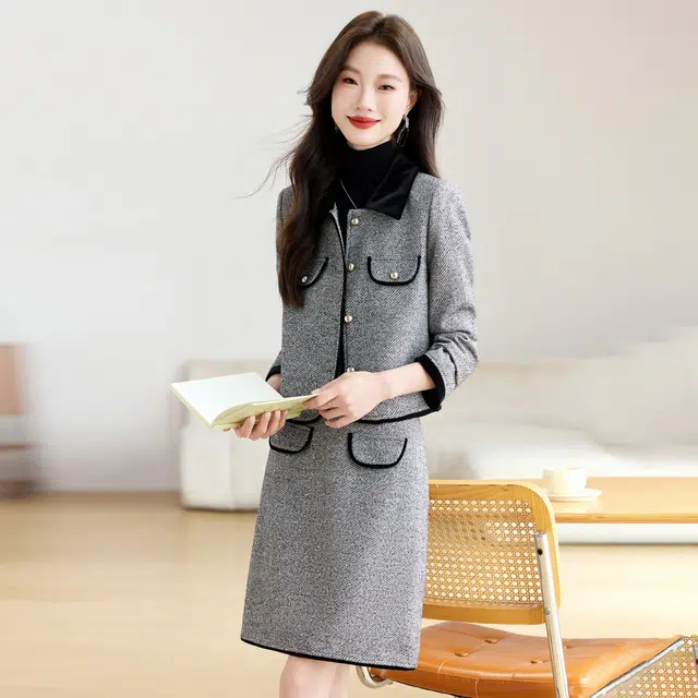 袋鼠 小香风两件套时尚气质名媛高级感外套半身裙裙装套装 女款