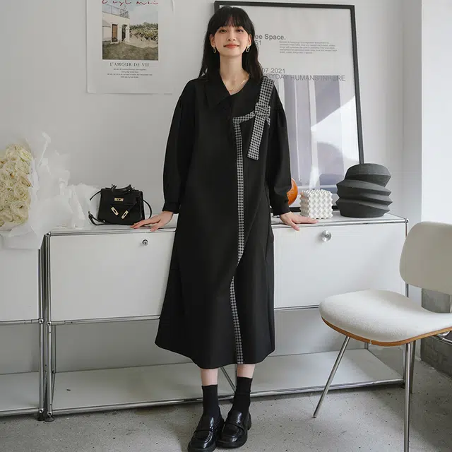 袋鼠 小众设计宽松独特长裙长袖连衣裙 女款