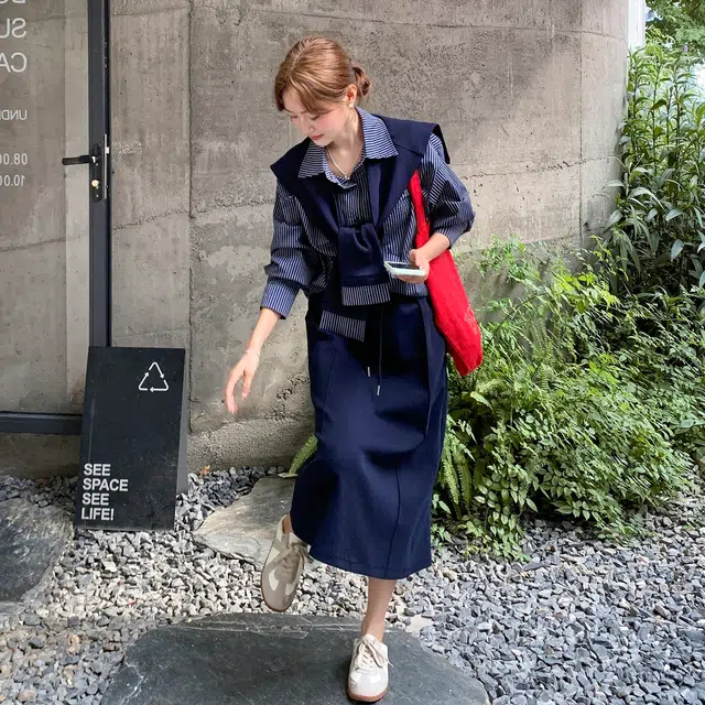 袋鼠 减龄条纹衬衫半身裙女春秋松弛感清纯系三件套俏皮活泼巨好看裙装套装 女款