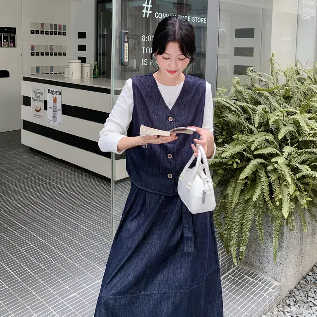 袋鼠 条纹披肩牛仔马甲半身裙三件套裙装套装 女款
