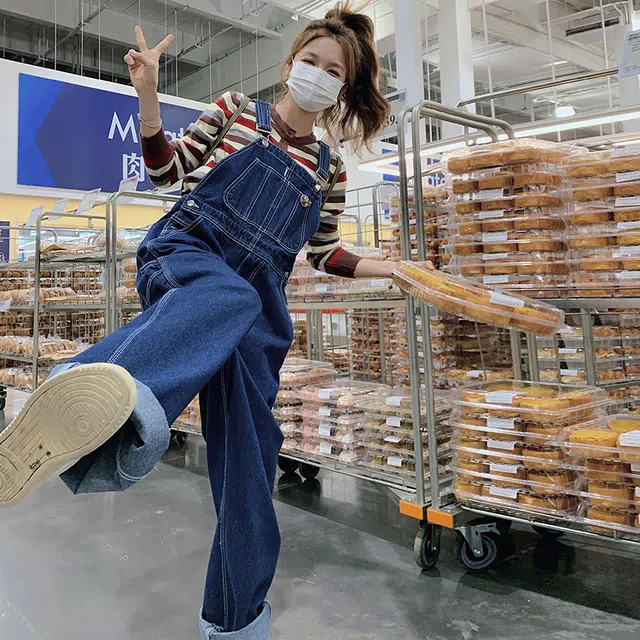 袋鼠 多巴胺条纹打底衫背带裤韩系减龄两件套时尚穿搭休闲套装 女款