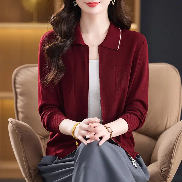 袋鼠 优雅气质简约时尚百搭舒适长袖羊毛开衫针织衫 女款
