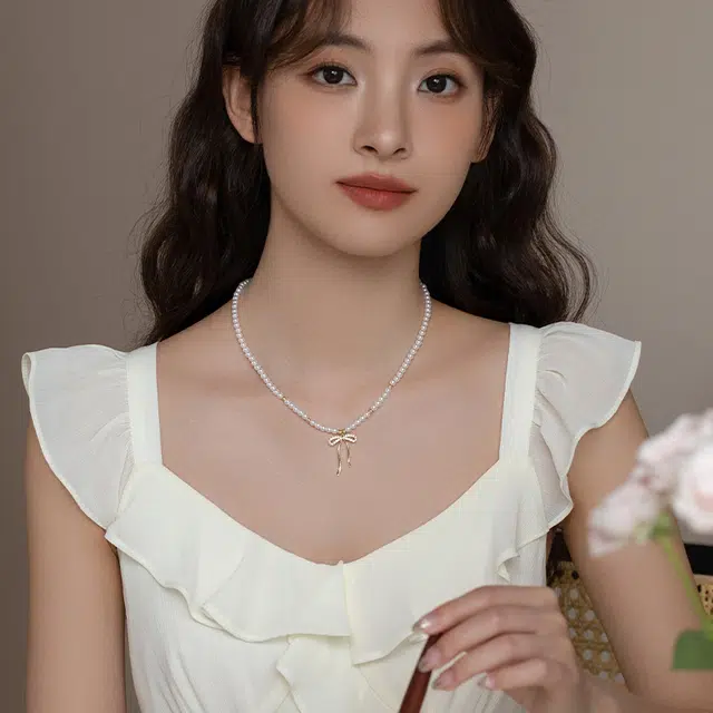 韵系 气质丝带蝴蝶结高级感甜美锁骨链 铜镀金 项链 女款