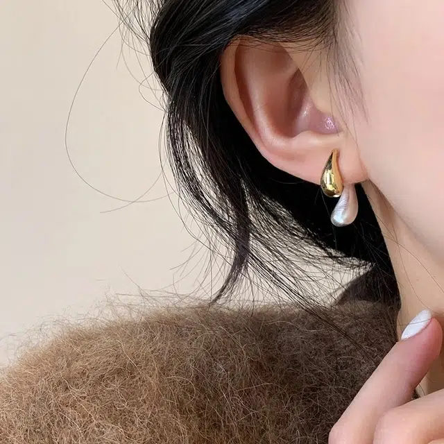 韵系 金属撞色水滴拉丝 铜镀金 耳环 女款