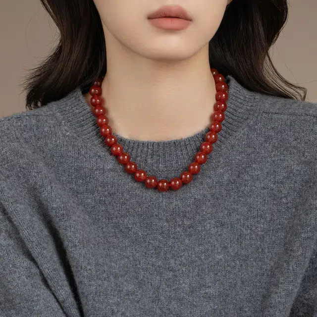 韵系 高级感秋冬红色串珠 铜镀金 项链 女款