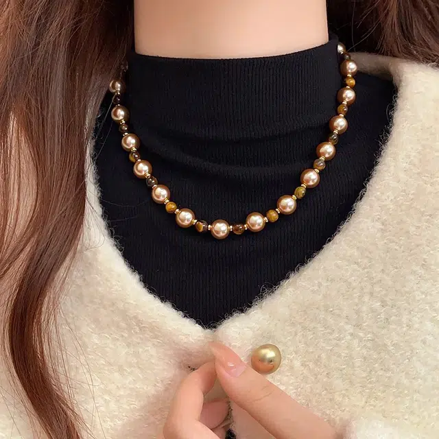 韵系 秋冬 美拉德 混彩珍珠 铜镀金 项链 女款