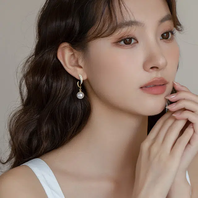 韵系 法式微镶锆石长款珍珠 铜镀金 耳环 女款