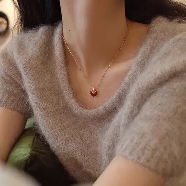 韵系 法式复古爱心滴釉 铜镀金 项链 女款