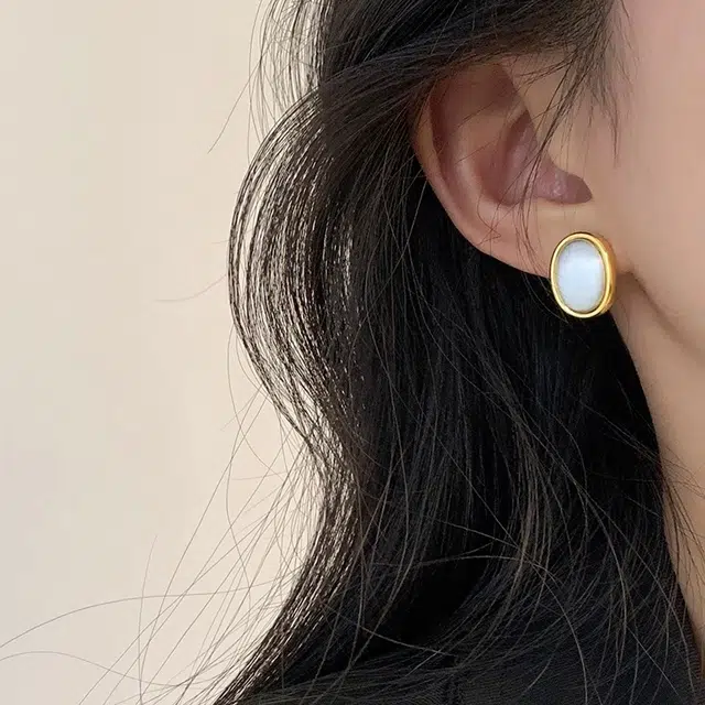 韵系 几何椭圆时尚简约气质 贝壳 耳环 女款