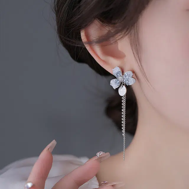 韵系 不对称渐变花朵高级感 锆石 耳环 女款