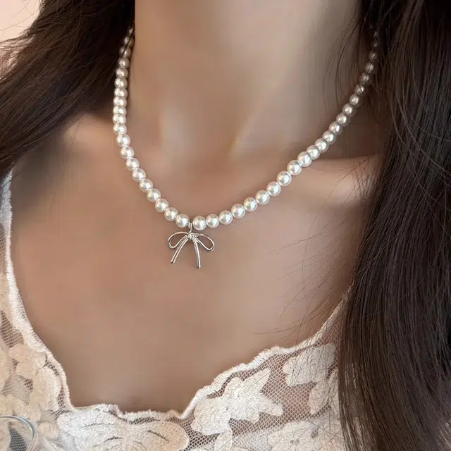 韵系 蝴蝶结爆款高级感正圆 仿珍珠 项链 女款