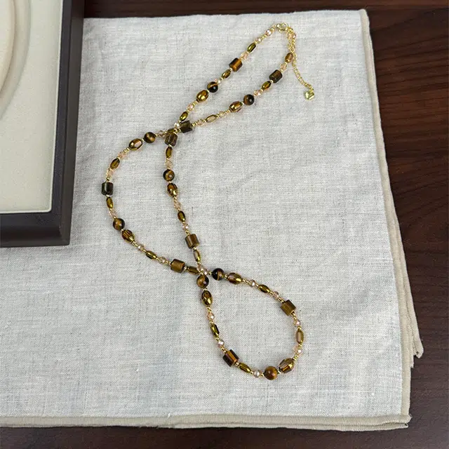 韵系 精致复古咖色串珠 铜镀金 项链 女款