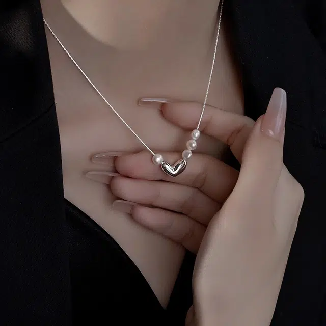韵系 韩系爱心吊坠 珍珠 铜镀金 项链 女款