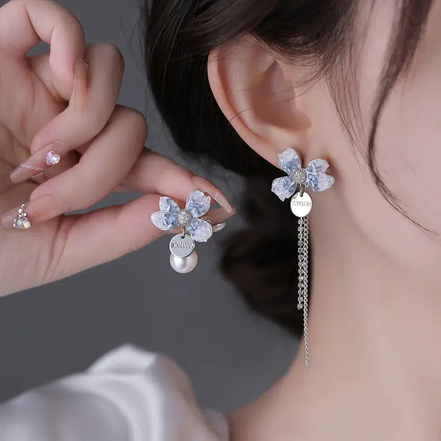 韵系 不对称渐变花朵高级感 锆石 耳环 女款