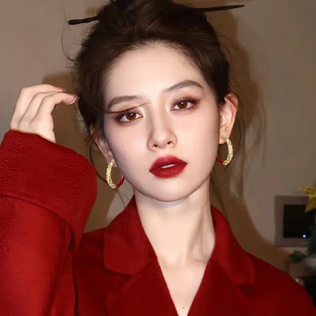 韵系 大气安可拉红素圈 铜镀金 耳环 女款