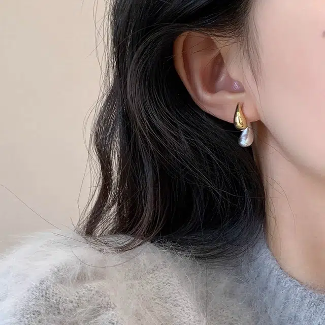 韵系 金属撞色水滴拉丝 铜镀金 耳环 女款
