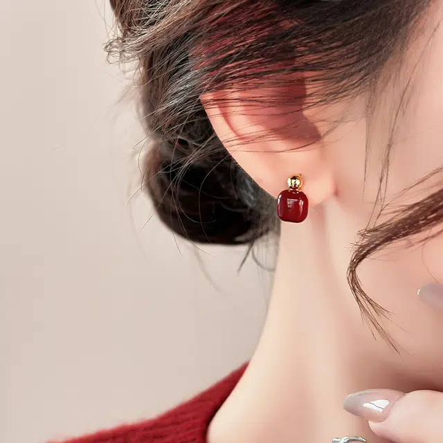 韵系 安可拉红 几何 滴釉  小金豆#好运 铜镀金 耳环 女款