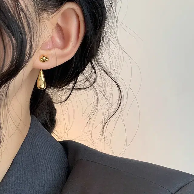 韵系 极简清冷风液态水滴 铜镀金 耳环 女款