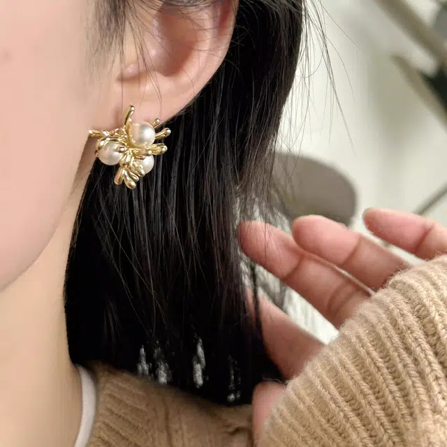 韵系 法式复古烟花 铜镀金 耳环 女款
