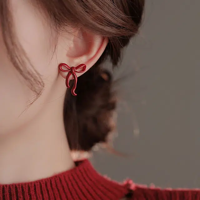 韵系 安可拉红飘带蝴蝶结 铜镀金 耳环 女款