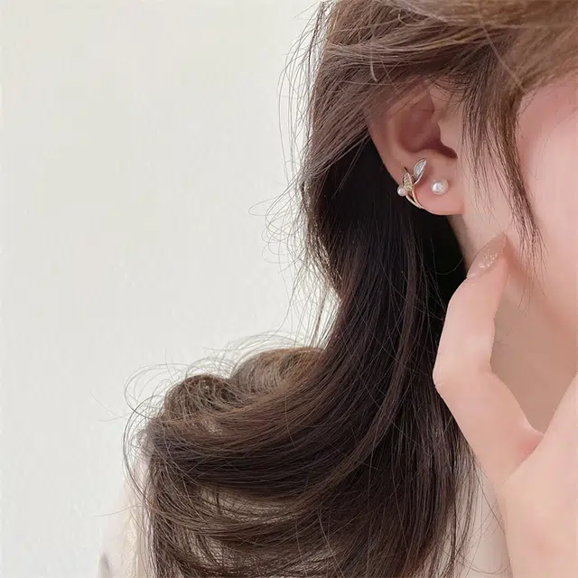 韵系 树叶珍珠轻奢小众森系甜美小清新仙气优雅 锆石 耳环 女款