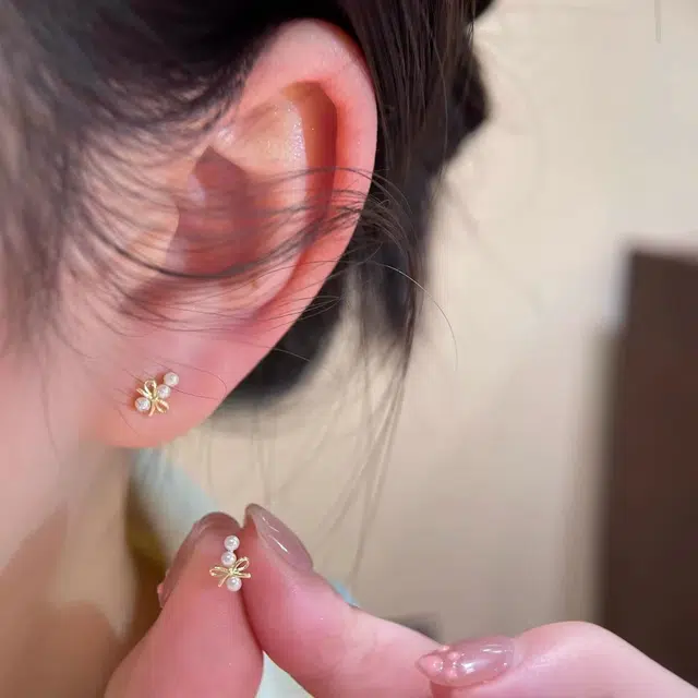 韵系 轻奢小众蝴蝶结 铜镀金 耳钉 女款