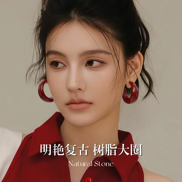 韵系 安可拉红宽耳圈 铜镀金 耳环 女款