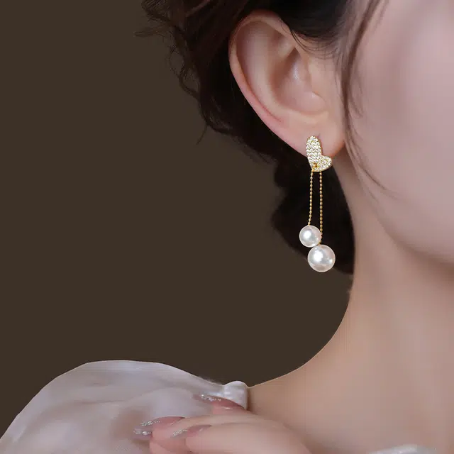 韵系 小众爱心珍珠流苏 铜镀金 耳环 女款