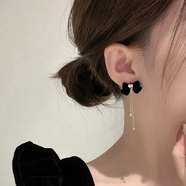 韵系 法式丝绒蝴蝶结流苏 铜镀金 耳环 女款