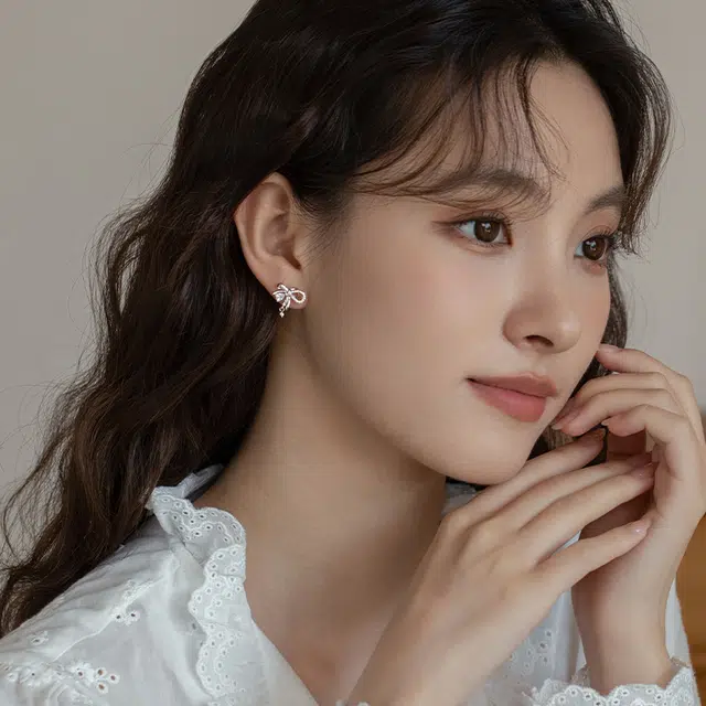 韵系 甜美精致灵动少女蝴蝶结 铜镀金 耳环 女款