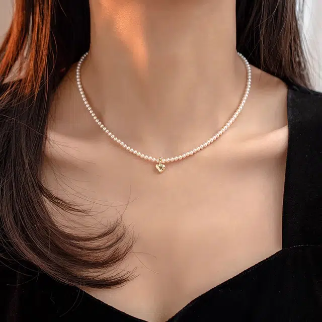 韵系 小众爱心 铜镀金 仿珍珠 项链 女款