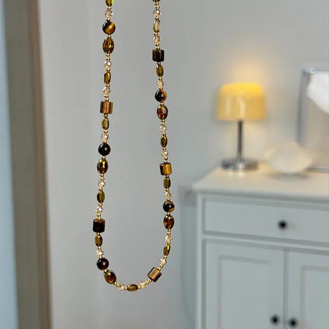 韵系 精致复古咖色串珠 铜镀金 项链 女款