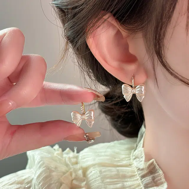 韵系 法式小众微镶锆石蝴蝶结 铜 耳环 女款