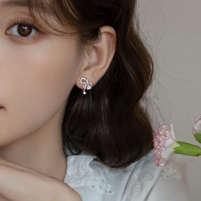韵系 甜美精致灵动少女蝴蝶结 铜镀金 耳环 女款