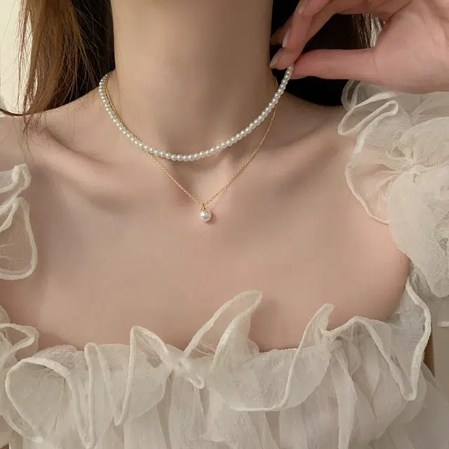 韵系 法式双层叠戴 仿珍珠 项链 女款 礼盒