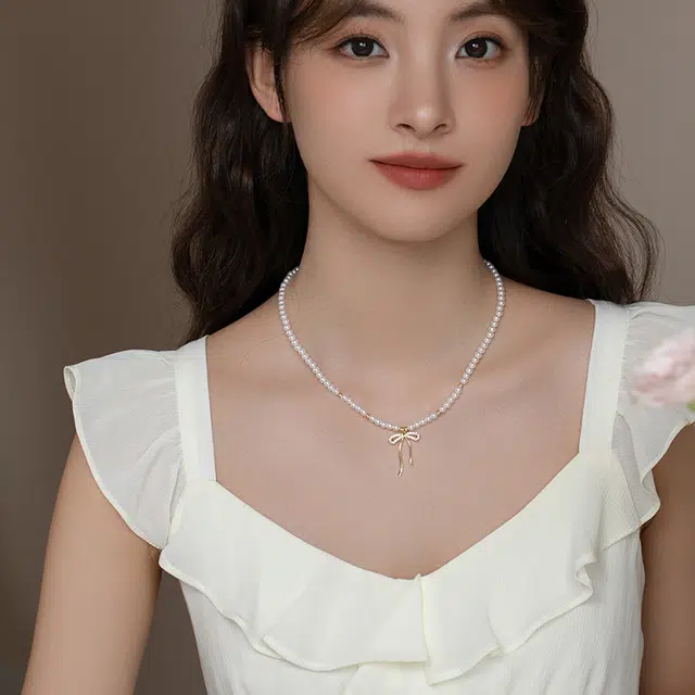 韵系 气质丝带蝴蝶结高级感甜美锁骨链 铜镀金 项链 女款