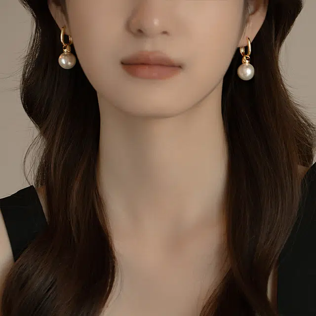 韵系 法式大珍珠 铜镀金 耳环 女款 金色
